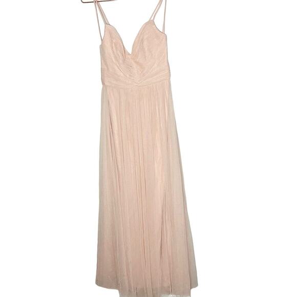 AMSALE Blush Pink Sweetheart Neckline Hourglass Chiffon Strap Maxi Dress Size 6 - Picture 2 of 15